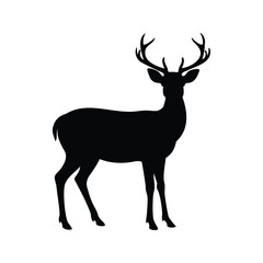 Elegant Deer Silhouette with Majestic Antlers Standing Proudly Against a White Background