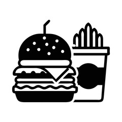 Black and White Cartoon Style Hamburger and French Fry Combo Meal