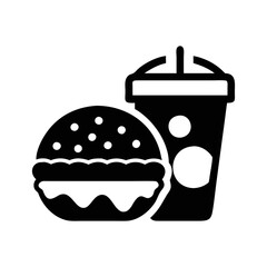 Black and white iconic image of a burger and soda cup combo