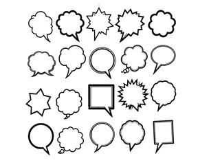 Collection of Black and White Speech Bubbles and Thought Bubbles