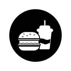 Burger and beverage vector icon illustration in a black circle shape