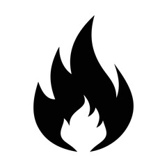 Simple black and white fire icon representing heat and combustion power