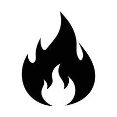 Black silhouette of a flame against a white background depicting fire