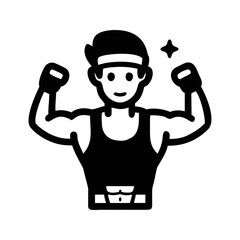 Stylized icon of a strong athletic man flexing his muscles triumphantly