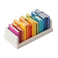 3D library book shelf icon with colorful books, floating PNG