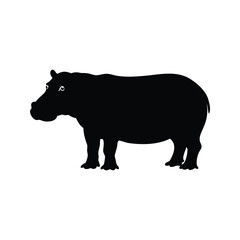 A Black Silhouette of a Hippopotamus Standing on a White Background