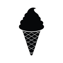 Simple minimalist illustration of a black ice cream cone on white background