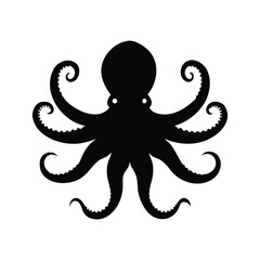 Symmetrical Octopus Silhouette Illustration with Curled Tentacles on a White Background
