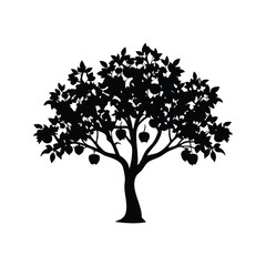 Obraz premium Silhouette of a lush apple tree with ripe fruits on branches