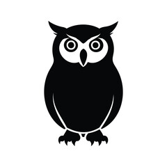 A striking black silhouette of an owl with large expressive eyes