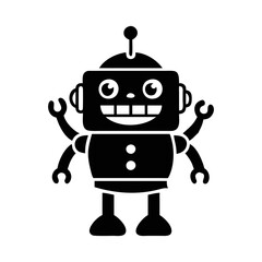 Naklejka premium Cheerful Retro Robot Character with Antenna and Expressive Facial Features