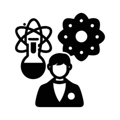 Scientist with Chemical Flask, Atom and Flower, illustrating STEM subjects