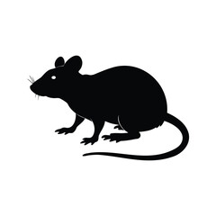 Silhouette of a black mouse standing against a white background ready