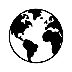 Black and white illustration of the Earth showing the American and African continents