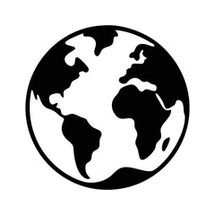 Simple black and white illustration of the Earth globe continents