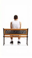 Fototapeta premium Young Athlete Sitting on Bench Back View Studio Shot.