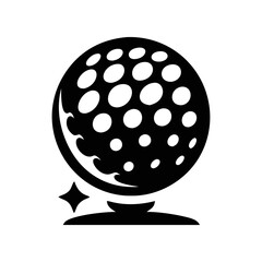 A stylized black and white golf ball icon on a tee shimmering