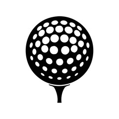 Black and white graphic depiction of a golf ball on a tee
