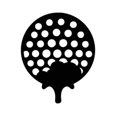 Black and white golf ball icon with tee in abstract form