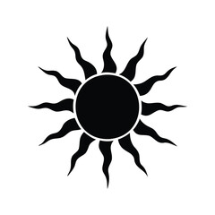 Simple stylized sun with wavy rays in black and white illustration