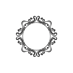 Ornate empty circular frame with flourishes in black design  