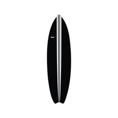Stylized black and white surfboard with parallel racing stripes design illustration