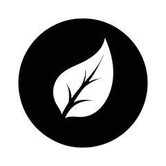 Leaf Symbol Encased in a Circular Black Background for Nature Themes
