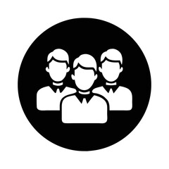 Organization members illustration on black round background, a group of three people