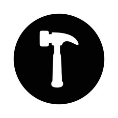 White Hammer Icon in a Black Circle, Symbolizing Construction, Repairs