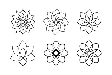 Intricate mandala pieces with curved floral style Line Art Vector illustration