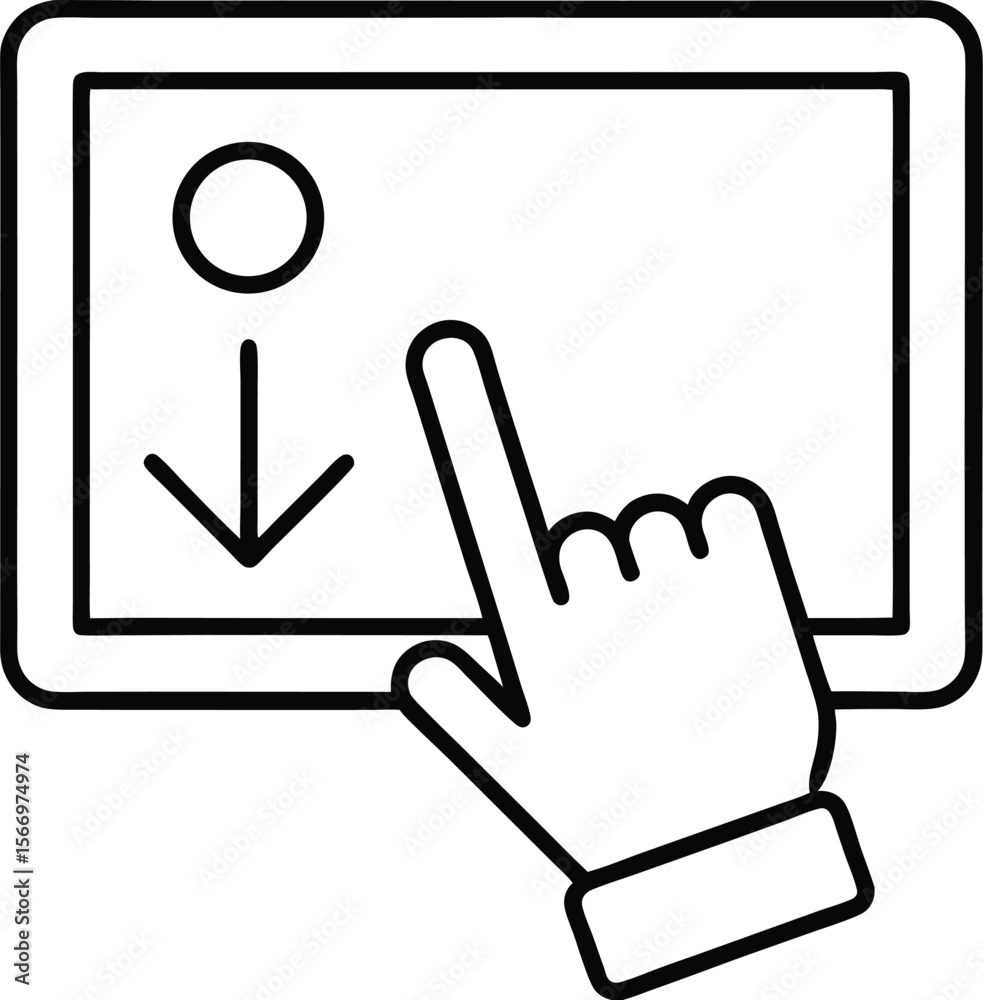 Poster minimal line art icon of hand clicking checkbox on transparent background