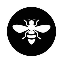 Stylized Black and White Bee Silhouette Icon with Circular Background Element