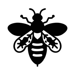 Simple Black and White Vector Silhouette of a Honey Bee Insect