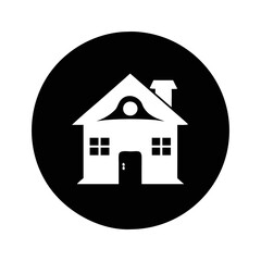 A stylized house icon within a black circle for real estate promotion