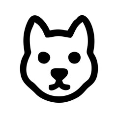 Minimalist Dog Face Icon — Bold Line Pet Symbol, A simple black-and-white vector illustration of a dog’s face using curved linework and solid eyes — expressing approachability and loyalty in a clean, 