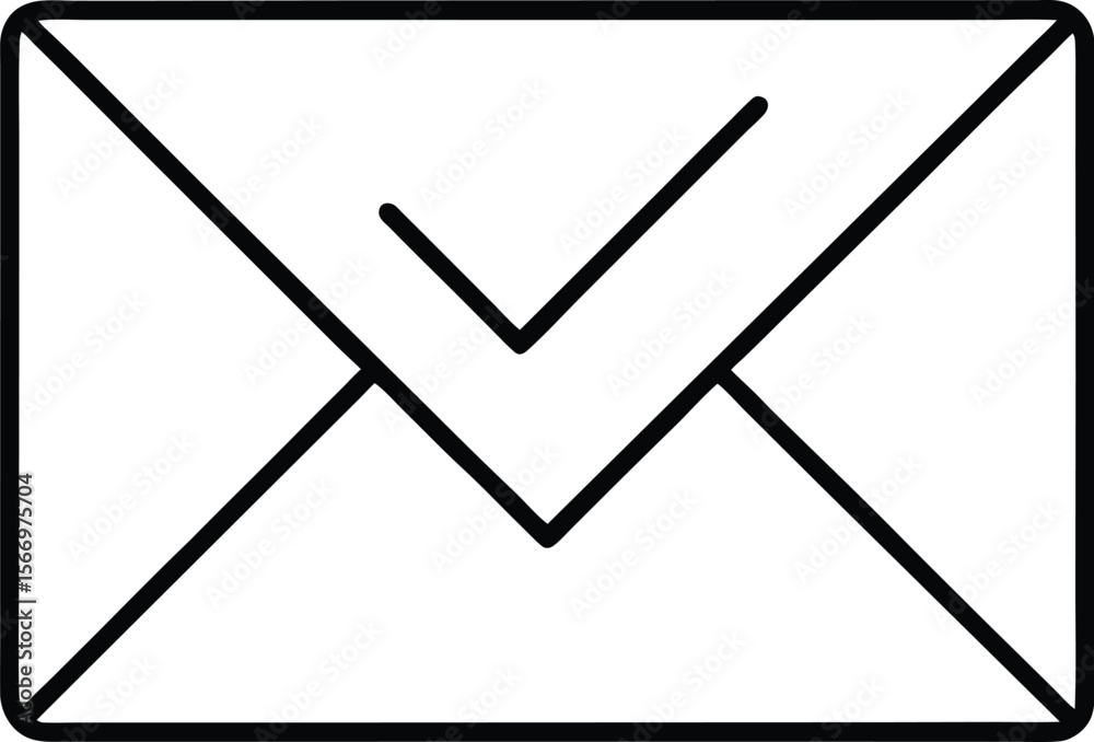 Poster minimal line art email icon with check mark on transparent background