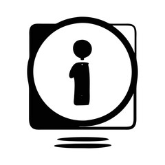 Information icon in black silhouette with unusual frame and shadows