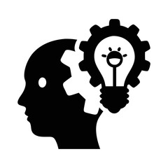 Creative Thinking and Innovation Represented by Head Gears and Lightbulb