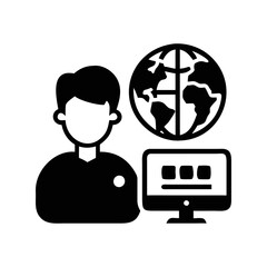 Black and white design of remote work concept featuring a faceless person