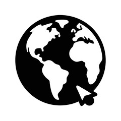 Stylized World Globe with Cursor, Representing Global Online Interaction and Connectivity