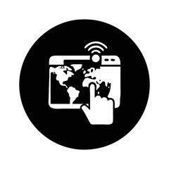 Worldwide Web Access with Global Mapping and Touch Technology in Black Circle