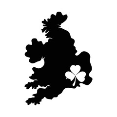 Stylized vector graphic of Ireland's silhouette with a shamrock emblem