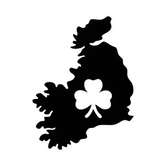 Ireland silhouette with a shamrock for St Patrick's Day celebration design