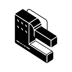 Isometric view of a generic automated machinery piece in black and white