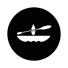 Simple black and white illustration of a kayak on the water