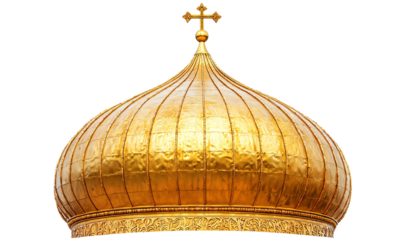 Majestic Golden Onion Dome of Eastern Orthodox Church Against a Pristine White Background