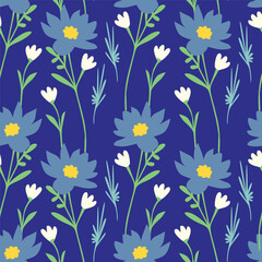 Cute vector floral seamless pattern. Colorful flowers background. Trendy repeat texture for fashion print, wallpaper or fabric.