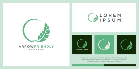 Arrow friendly logo design with leaf for nature company