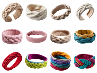 Set of knit headbands cozy on white background, winter accessory