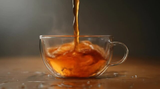 Liquid cascade engulfs a clear mug